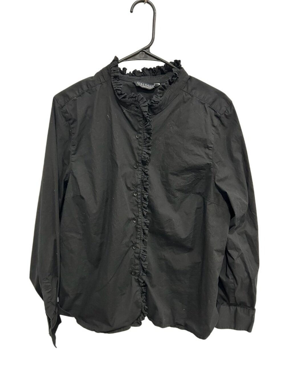 Dialogue Ruffle Button Front Shirt Black Sz XL Long Sleeve Career Formal Office